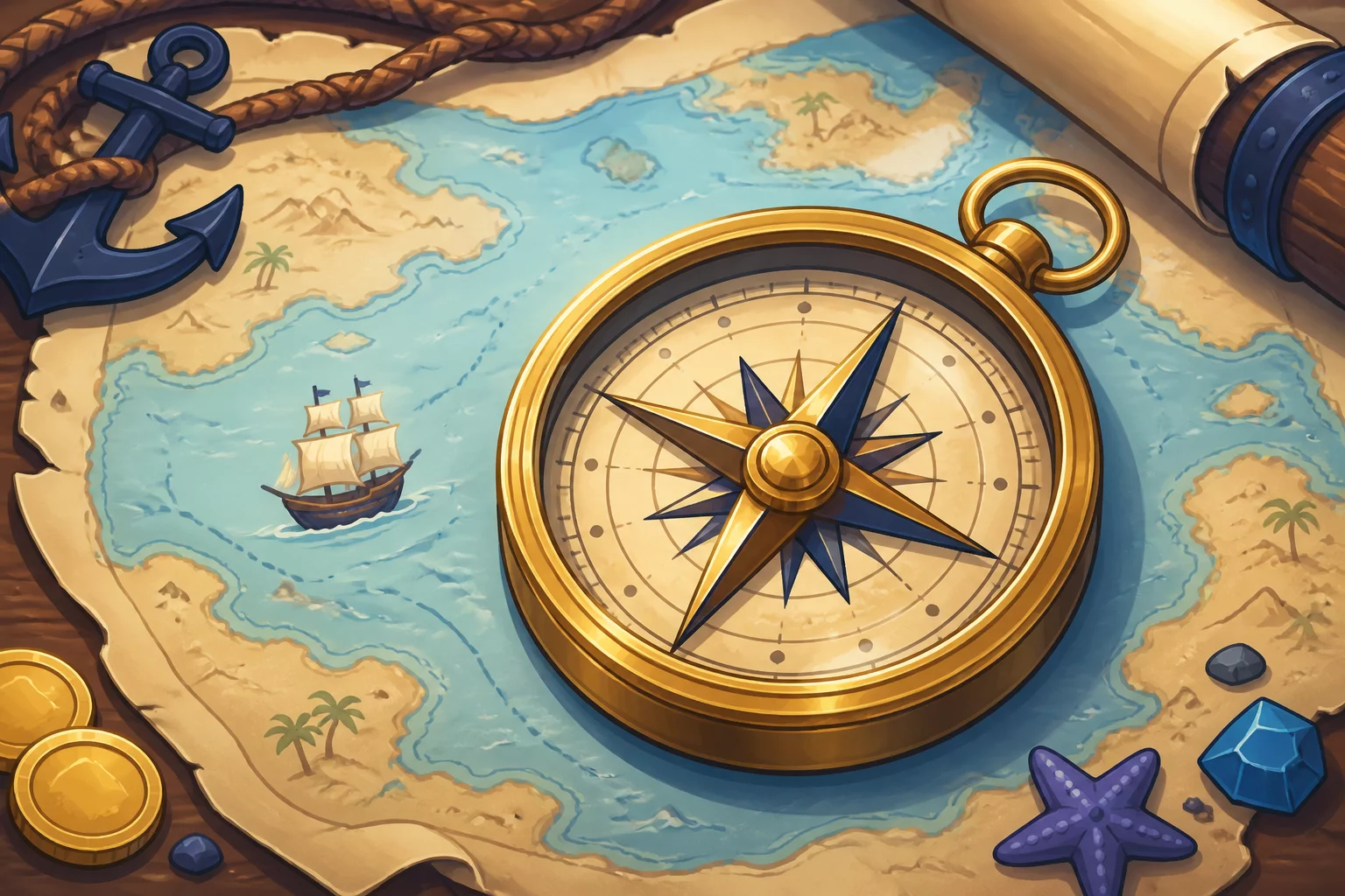 Nautical compass and map decoration